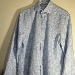 Calvin Klein Extreme Slim Fit Men's Dress Shirt Blue White Print-Medium